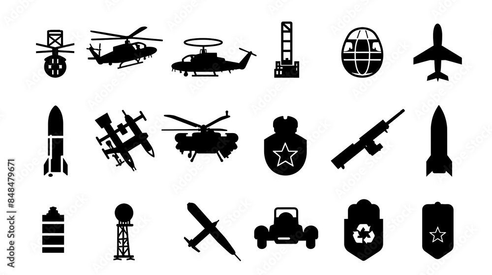 Obraz premium A collection of military and aviation icons