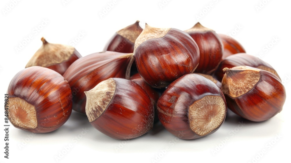 Close up view of tasty chestnuts on a white background Close up view of tasty chestnuts on a white background