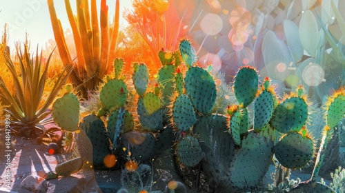 This garden is home to a diverse array of cacti, showcasing the beauty of these terrestrial plants in a natural environment. Its like a living painting of vegetation in a biome AIG50 photo