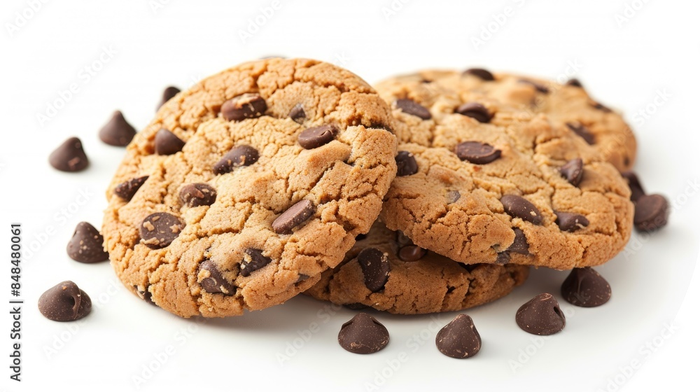 Cookies made with chocolate chips on a white background Cookies made with chocolate chips on a white background