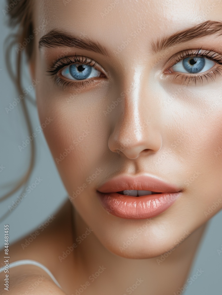 Studio closeup portrait of beautiful young woman with blue eyes Studio closeup portrait of beautiful young woman with blue eyes
