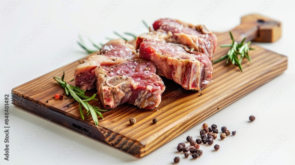 Pork shoulder meat placed on a wooden board with a white background Pork shoulder meat placed on a wooden board with a white background