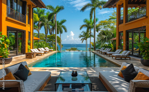 The pool and lounge chairs at the beach villa