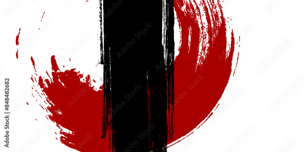Fotografie Black red ink brush stroke on white abstract background