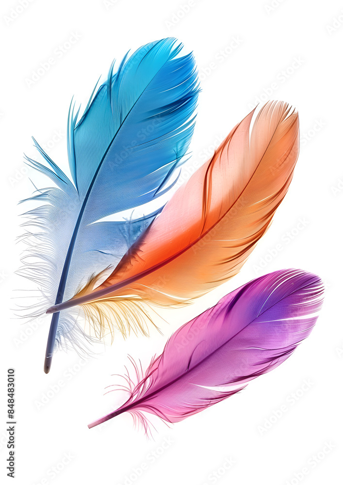 Flying colorful feathers isolated on white Flying colorful feathers isolated on white