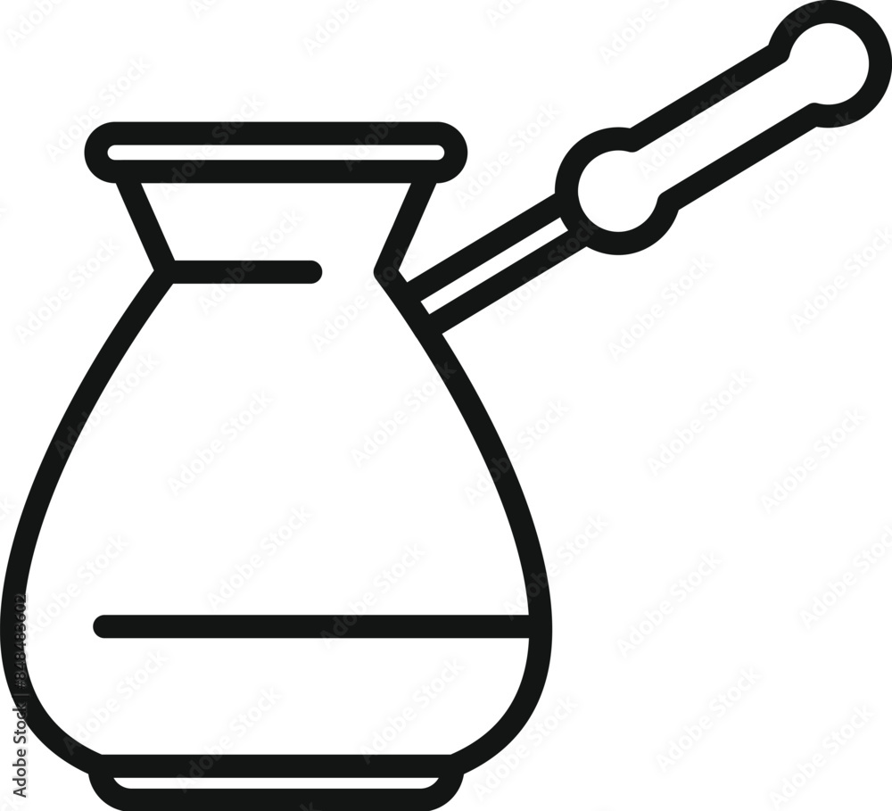 Simple line art icon of a traditional turkish coffee pot brewing fresh hot coffee Simple line art icon of a traditional turkish coffee pot brewing fresh hot coffee