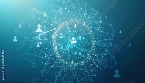 Abstract futuristic social network connection with people icon on blue background an abstract technology digital communication concept Generative AI