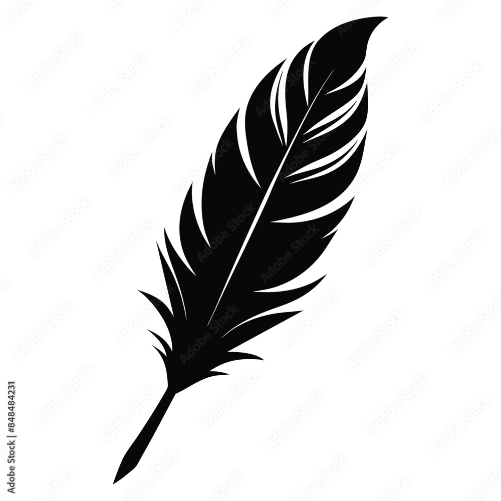 Elegant Black Feather Silhouette Isolated, Perfect for Logo, Tattoo, or Design Element in Vector Format Elegant Black Feather Silhouette Isolated, Perfect for Logo, Tattoo, or Design Element in Vector Format