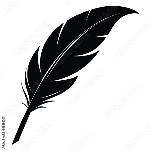 Elegant Black Feather Silhouette Vector Icon. Minimalistic Design, Perfect for Logos, Decorative Elements, and Artistic Projects.