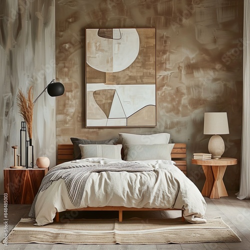 Contemporary Master bedroom with an open Layout. New design of modern living. Style.  Bed.