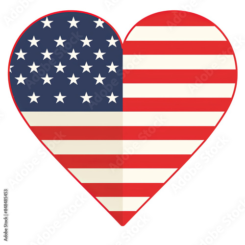 American flag heart, fourth of July holiday illustration, isolated on transparent background