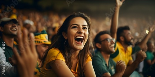Enthusiastic Cricket Fans Show Support for Their Favorite Team at the Game. Concept Cricket match, sports fans, team support, enthusiastic crowd, game day excitement © Ян Заболотний