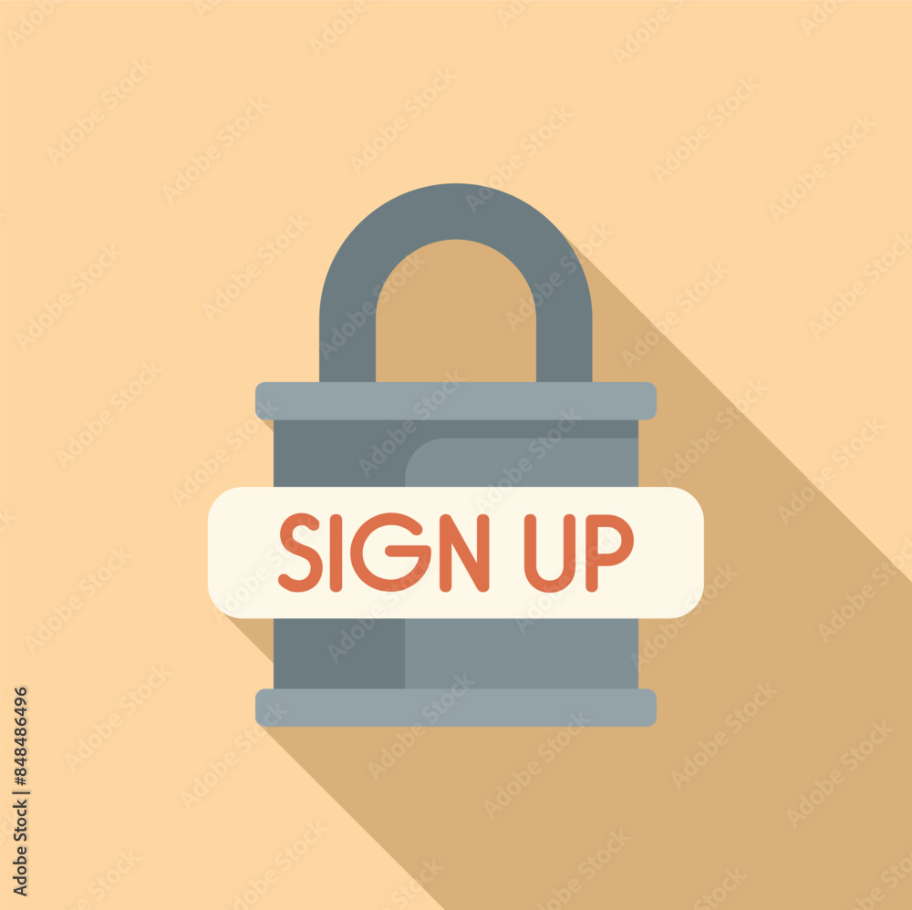 Closed padlock is displaying a sign up button, representing secure registration process Closed padlock is displaying a sign up button, representing secure registration process