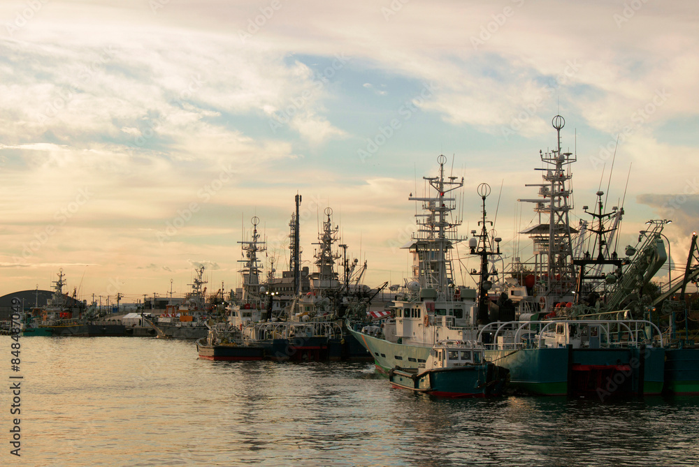 Kushiro Port at dusk with fishing vessels anchored Kushiro Port at dusk with fishing vessels anchored