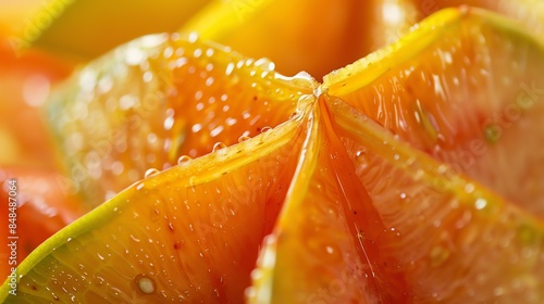 A close-up image of a starfruit. The fruit is ripe and juicy, with a sweet and slightly tart flavor. photo