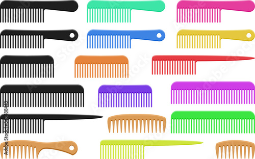 vector set of colorful hair combs