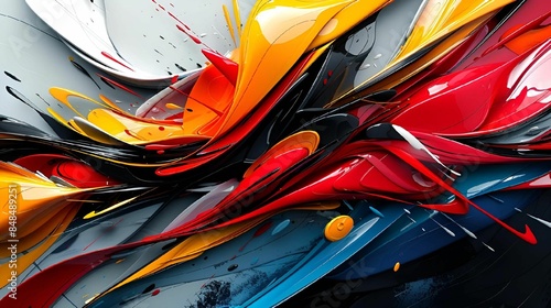 Abstract colorful 3D digital art with dynamic shapes and vibrant colors