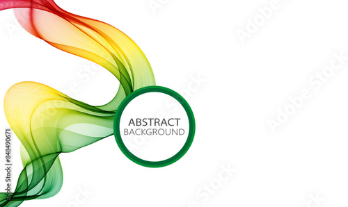 Colored bright wave on a white background, green yellow red wave lines
