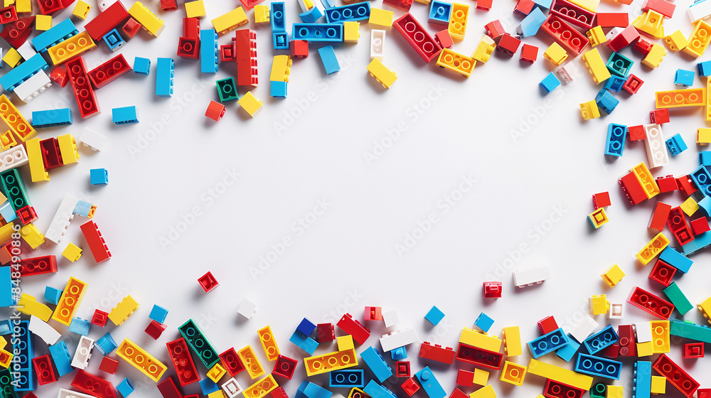 Fototapeta premium Colorful Bricks Scattered on White Background