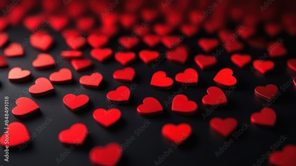 many little red hearts on black background