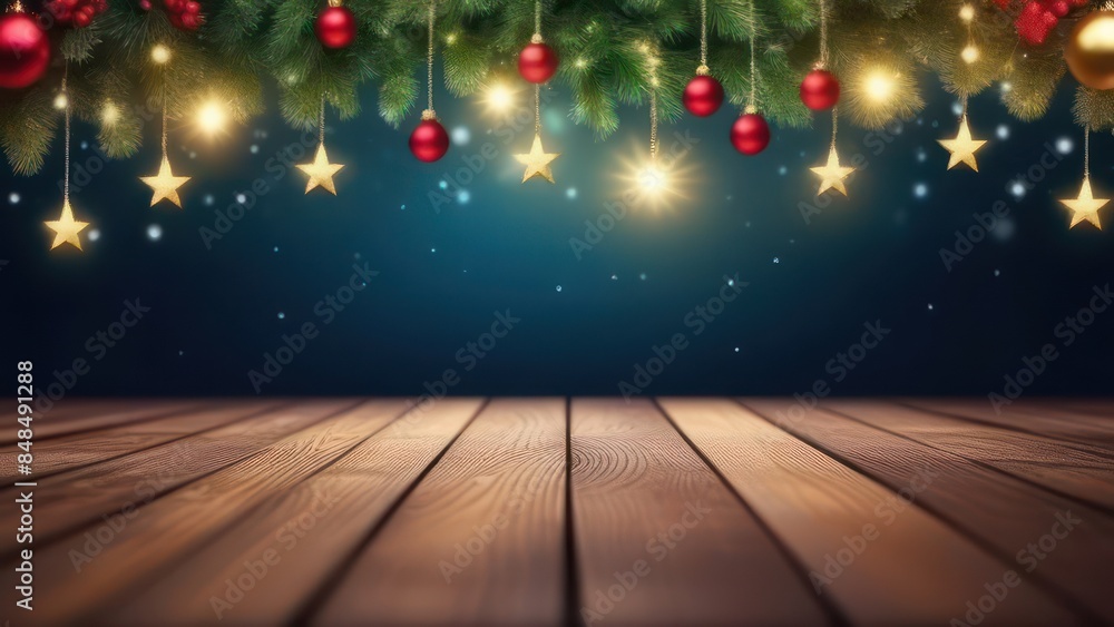 New Year's garlands are located around the perimeter, board background, space for text New Year's garlands are located around the perimeter, board background, space for text