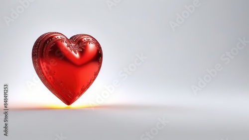 red heart on fire on white background, space for text