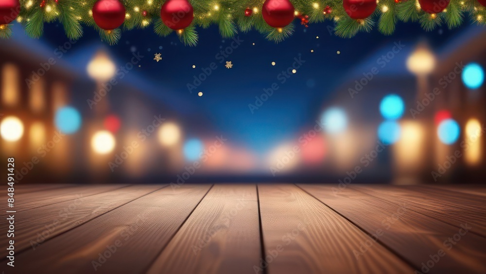 New Year's garlands are located around the perimeter, board background, space for text New Year's garlands are located around the perimeter, board background, space for text