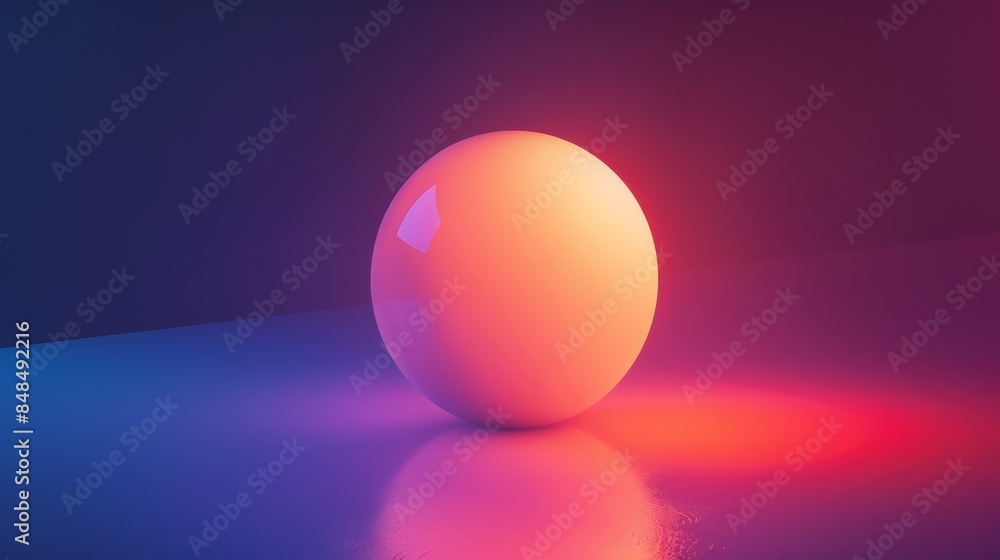 A large, round, white object is reflected in a blue and purple background A large, round, white object is reflected in a blue and purple background