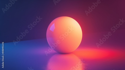 A large, round, white object is reflected in a blue and purple background