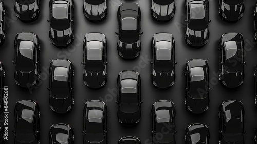 Fototapeta Naklejka Na Ścianę i Meble -  A row of black cars are lined up on a road
