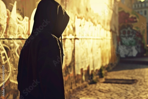 City Thug in Hoodie Observing Streets in Daylight - Crime delinquency and Insecurity © melhak