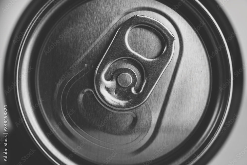 Close-up of an unopened aluminum can with ring pull Close-up of an unopened aluminum can with ring pull