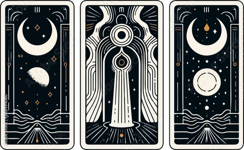 black and white minimalistic illustration of tarot card