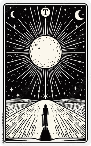 black and white minimalistic illustration of tarot card