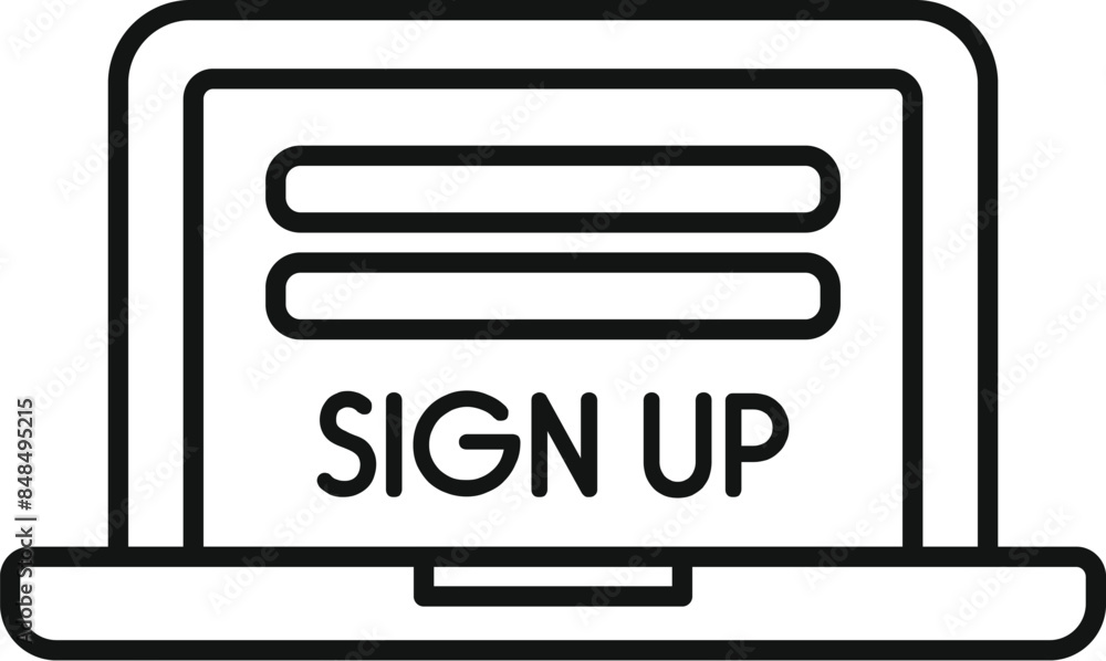Clean minimal line icon of a laptop showing a sign up form, perfect for websites and apps Clean minimal line icon of a laptop showing a sign up form, perfect for websites and apps