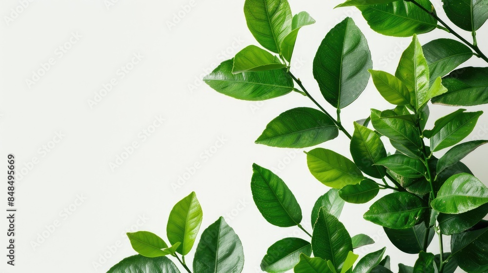 Fototapeta premium Lemon tree s green leaves isolated on a white background
