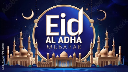 Eid Al Adha Mubarak banner design for social media post Generative Ai.