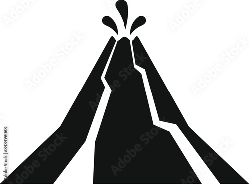 Simple black and white icon of a volcano erupting with lava