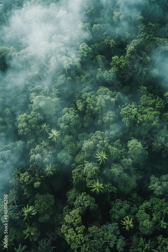 Thick Tropical Forest from Above, Lush Greenery Drone Photography