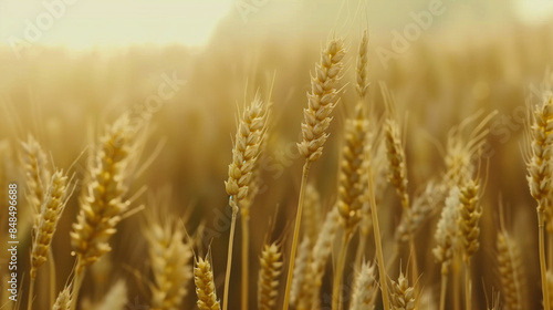 Close-Up of Wheat Spikelets in a Golden Wheat Field: Poster Celebrating Abundance and Harvest
