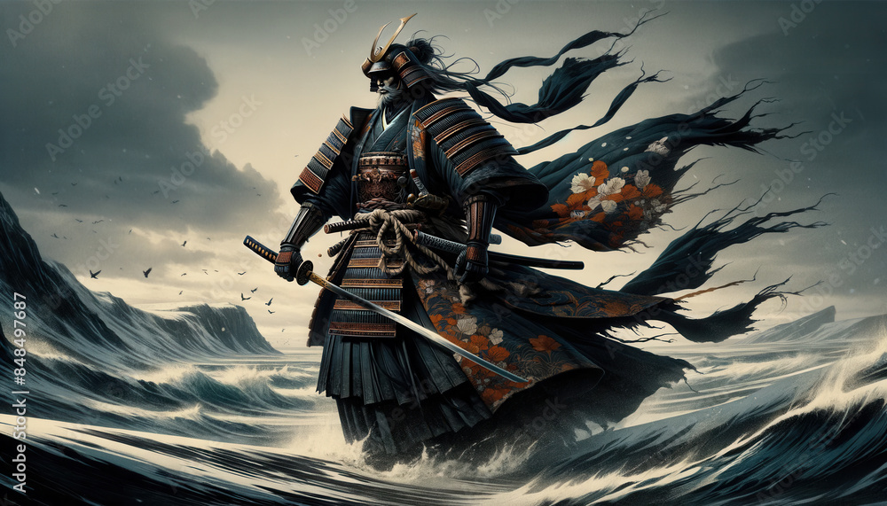 Fototapeta premium 日本画（Japanese painting）／サムライ SAMURAI 着物 anime イラスト