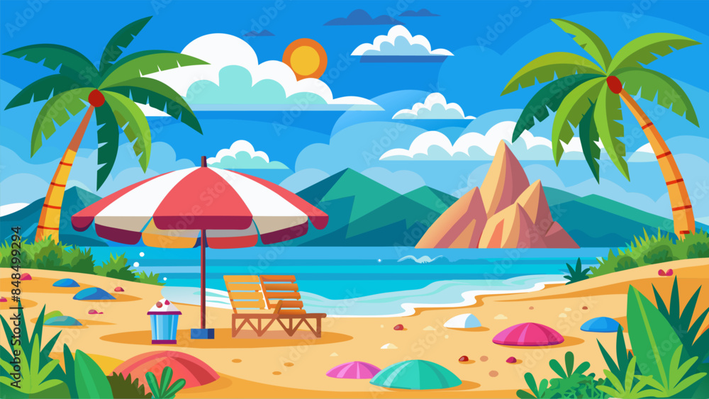 Obraz premium Beach Design Banner With Hello summerBeach Design Banner With Hello summer