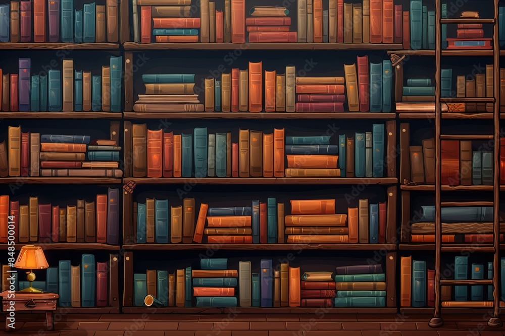 illustration of bookshelves background with stacks of books illustration of bookshelves background with stacks of books
