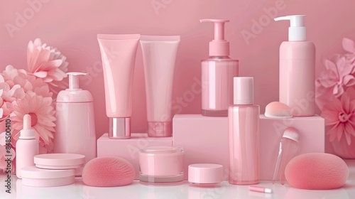 Pink Beauty Products on White Table