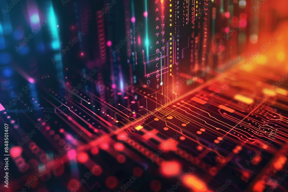 Abstract background with audio spectrum and digital circuit board ...