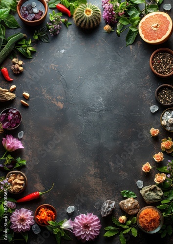 Wallpaper Mural Vibrant organic produce, herbs, nuts, and spices bordered on a rustic dark background with ample copy space, perfect for culinary themed designs Torontodigital.ca