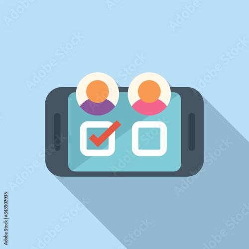 Man and woman are taking an online survey using a smartphone app