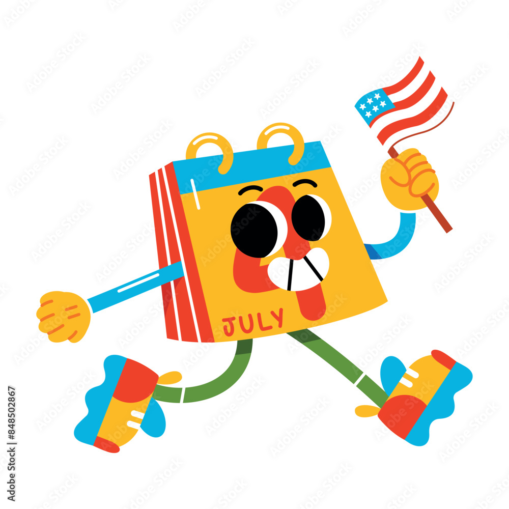 Vector Funny Calendar Cartoon Celebrate 4th July Illustration Isolated Vector Funny Calendar Cartoon Celebrate 4th July Illustration Isolated