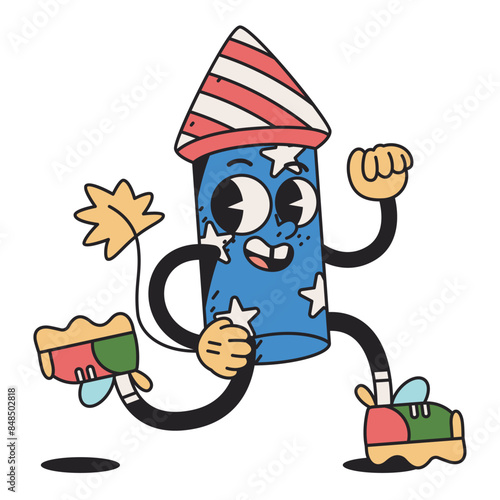 Vector Funny Firework Or Firecracker Cartoon Celebrate 4th July Illustration Isolated