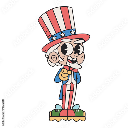 Vector Funny Uncle's Sam Cartoon Celebrate 4th July Illustration Isolated
